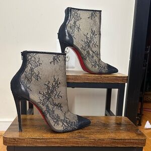 Christian Louboutin GispyBootie Black and Cream Lace Heeled Boots
